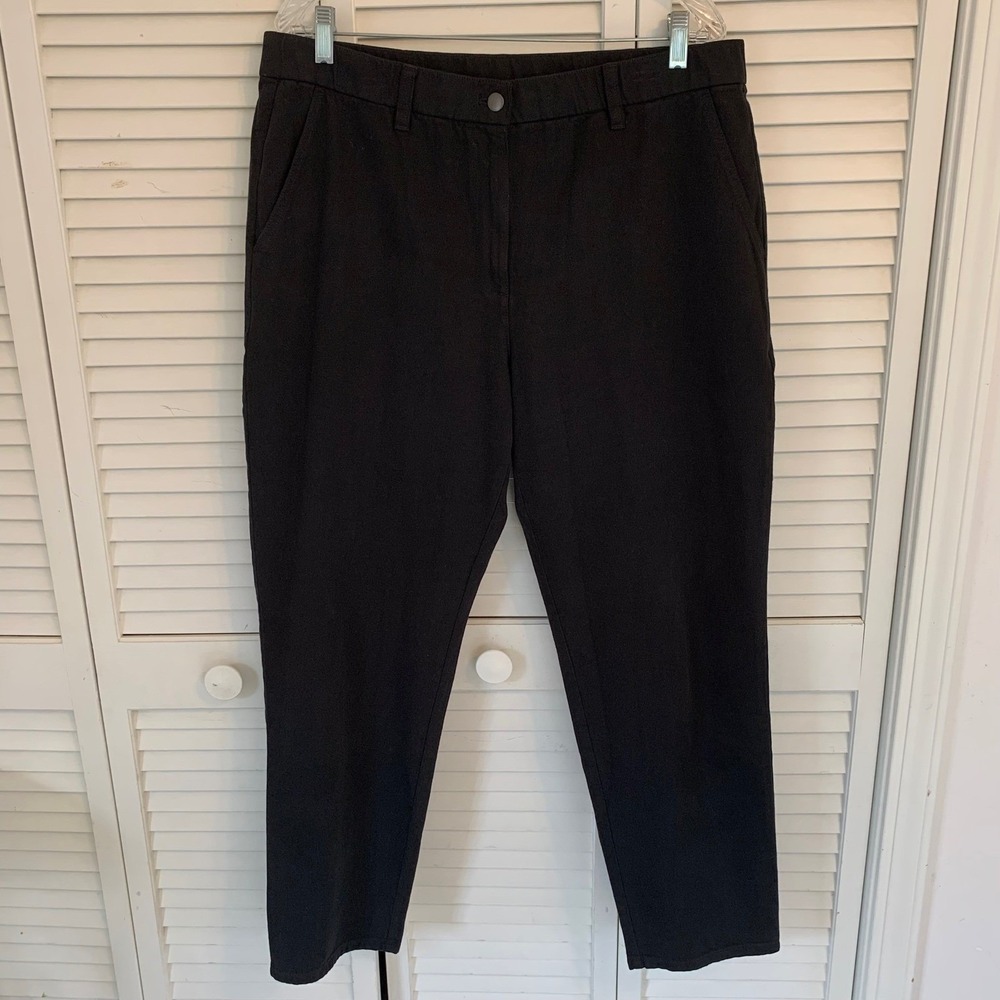 EILEEN‎ FISHER Black Organic Cotton Straight Leg Ankle Pants Womens L Minimalist